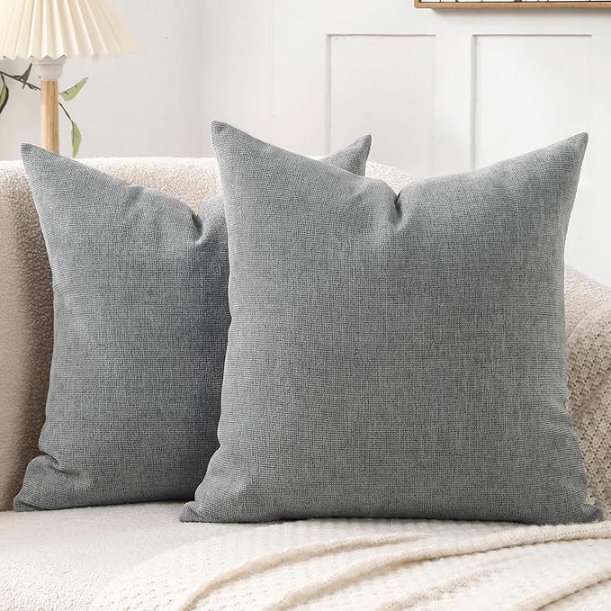 Pack of 2 Decorative Chenille Throw Pillow Covers, 24x24, Grey | Square Soft Cozy Concise Pillow Covers Modern Farmhouse Couch Cushion Cases for Sofa Bed Living Room Home Decor