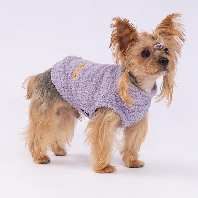 Fitwarm 2 Pack Striped Fleece Dog Sweater, Warm Winter Clothes for Small Dogs Boy Girl, Fuzzy Pet Outfit, Pink, Lavender Purple, XS