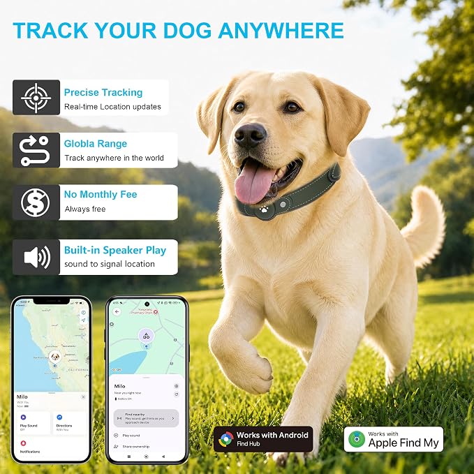 New GPS Tracker for Dogs: Smart Pet Collar with Real-Time Tracking,No Monthly Fee/Subscription (iOS & Android) Waterproof, Anti-Lost,365-Day Long Battery Life GPS Tracker Dog Collar(Tracker Included)
