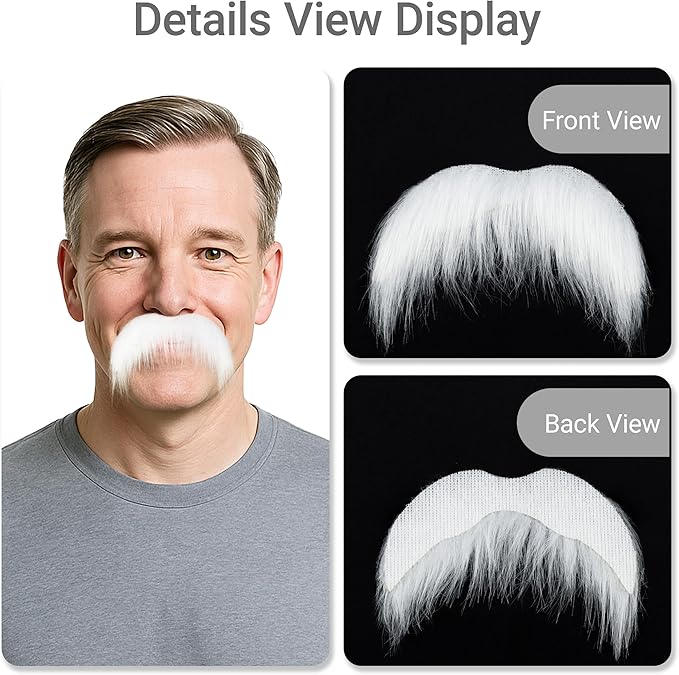 2Pcs Men Fake Mustache Realistic Mustaches Fake Facial Hair Beard for Cosplay Costume Halloween Parties