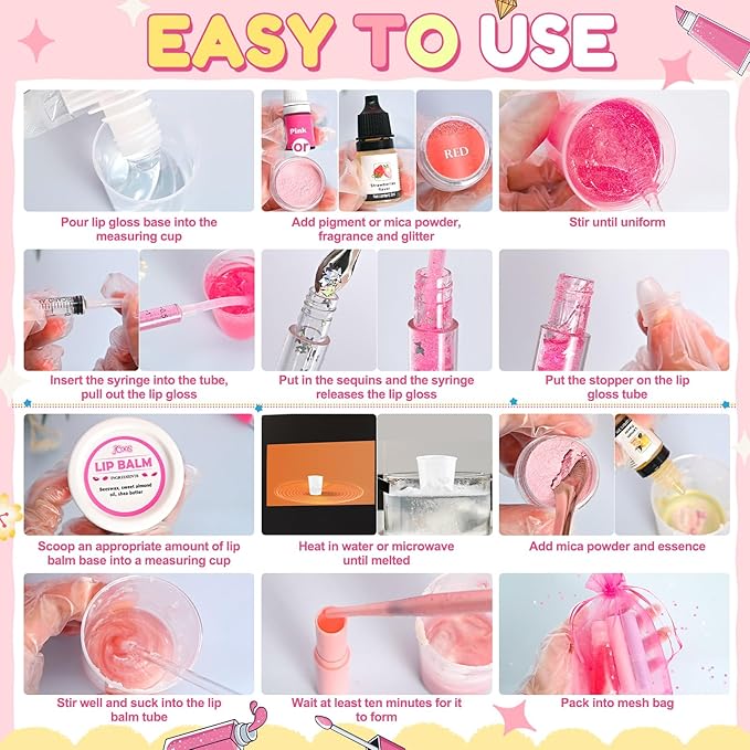 JCOOS Lip Gloss Making Kit and Lip Balm Making Kit, Make Your Own Lip Gloss Kit, Lip Balm Kit, Lipgloss Tubes, Moisturizing Base, Glitter, Kids Makeup Lipgloss Sets for Girls, Fun Stuff for Teens Gift