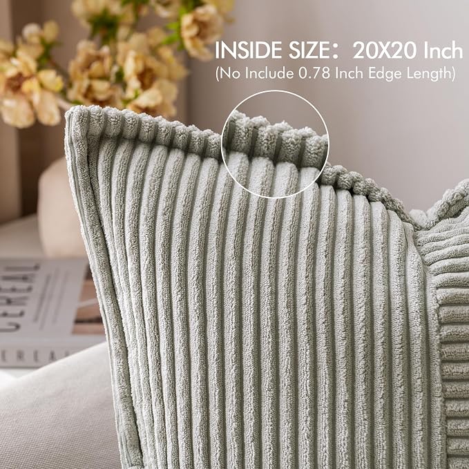 MIULEE Decorative Throw Pillow Covers for Couch 20x20 Inch Light Grey | 2 Pack, Boho Broadside Striped Patchwork Pillow Covers, Soft Corduroy Cushion Cases, For Sofa Bed Livingroom Home Decor
