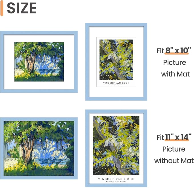 upsimples 11x14 Picture Frame, Gallery Wall Frames Set of 5, Blue | Photo Frame Collage Wall Decor, 11 x 14 Frame, 8x10 Frame with Mat for Family, Baby, Hallway, Diamond, Fathers' day