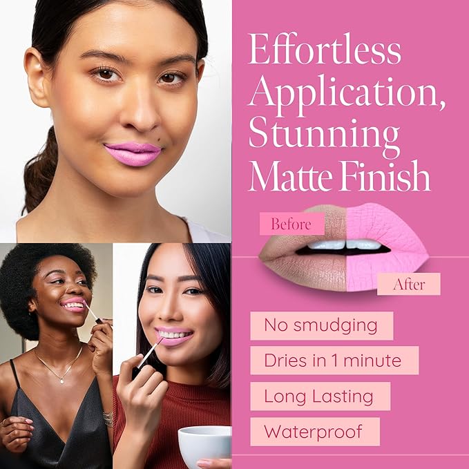 Aromi Baby Pink Matte Liquid Lipstick - Light Pink Lip Color for Women, Velvety Finish, Long-lasting,Waterproof, Vegan and Cruelty-free Makeup (Baby Pink)