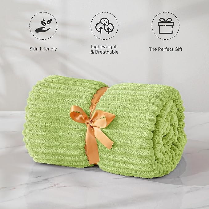 BEDELITE 3D Ribbed Cream Lime Fleece Throw Blanket for Couch, 50x60 Inch | Soft Warm Decorative Fluffy Blanket, Cozy Plush Lightweight Fuzzy Throw Blanket for Bed Sofa Home Room Decor, Gift for Women