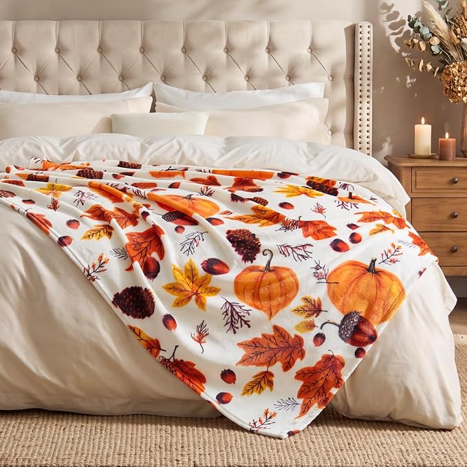 BEDELITE Fleece Blanket Soft Plush Fall Twin Size Autumn Pumpkin 60"x80" | Ultra Soft Fleece, Plush Microfiber, Lightweight Warmth, Thanksgiving Gift, Fall Home Decor, Machine Washable, Couch Sofa Bed