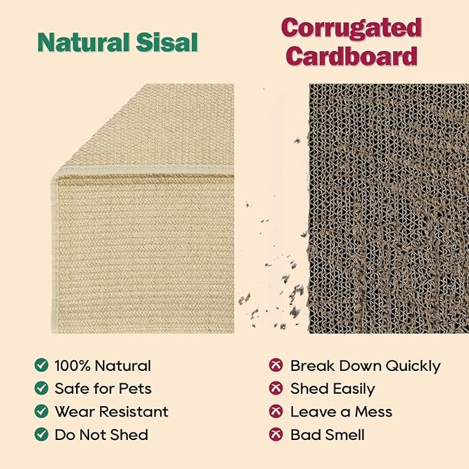 Zakkart Cat Sisal Scratching Bed Hammock, 2-in-1 Cat Scratcher & Lounging Bed, 100% Natural Sisal Mat, Solid Wood Frame, Cat Furniture Protector (Medium, Natural Color)