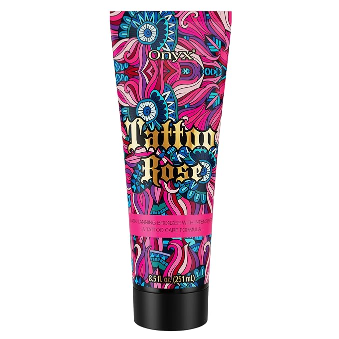 Onyx Tattoo Rose Indoor Tanning Accelerator with Bronzer for Women - Tattoo Fade Protection, Deep Hydration, Fast Dark Tan | Tanning Bed Lotion | 8.5 fl oz