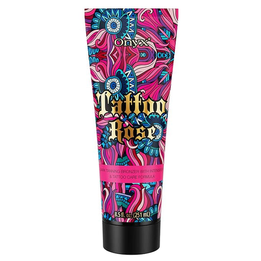 Onyx Tattoo Rose Indoor Tanning Accelerator with Bronzer for Women - Tattoo Fade Protection, Deep Hydration, Fast Dark Tan | Tanning Bed Lotion | 8.5 fl oz
