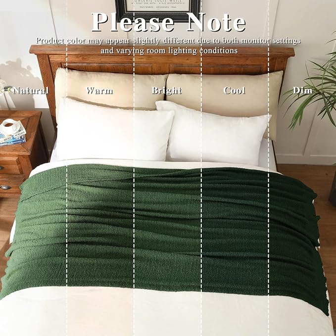 Emerald Green Throw Blanket for Bed, Super Soft Knit Blankets, Cozy Fleece Fuzzy Fluffy Plush Chenille Throws Blanket for Couch, Sofa, Dark Green, 60 x 80 inches