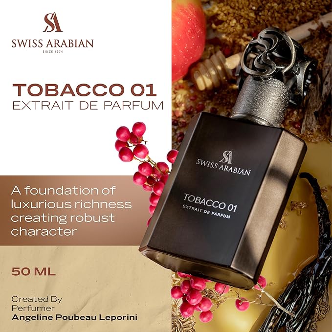 Swiss Arabian Tobacco 01 - Arabian Perfume for Men and Women - Extrait de Parfum - Long Lasting Perfume - Unisex Fragrance - Travel Size - 1.7 oz