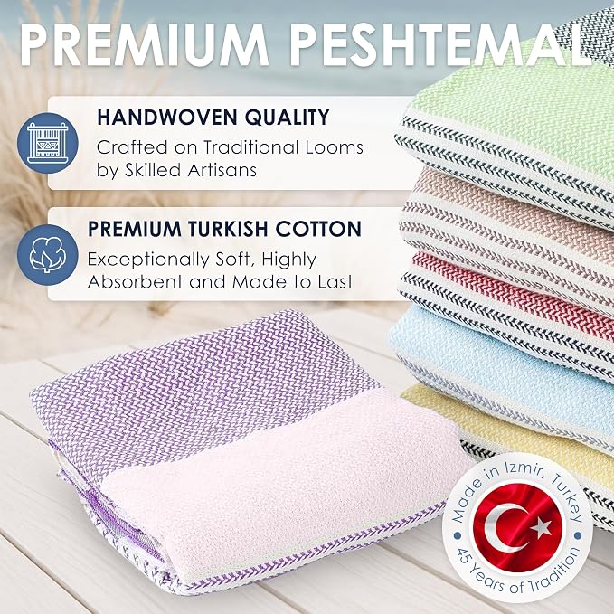 ATANI Turkish Beach Towel (71x39 Inches), Converts to a Bag, Oversized 100% Cotton Bath Towels Lightweight Quick-Dry Beach Blanket for Travel, Picnic, Camping, Yoga and Pool (Lavender)