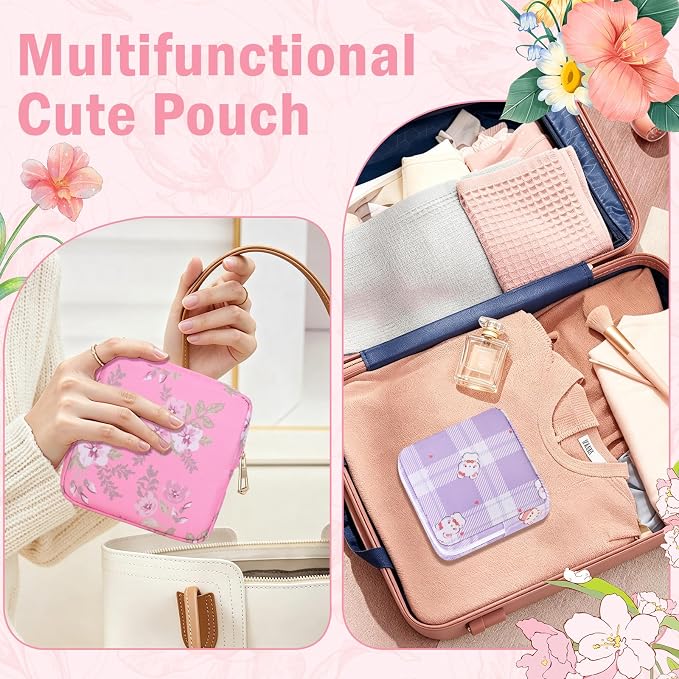 Canvas Period Pouch Discreet Sanitary Napkin Storage Bag Pad Bags | Menstrual Cup & Pad Holder, First Period Kit Storage, Feminine Bag for Women, Portable, Flower Print