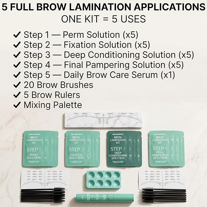 Brow Lamination Kit – 5 Applications DIY At Home, Professional Eyebrow Lamination Kit with 5 Step System, Eyebrow Lift Kit, Long Lasting Brow Perm Kit, Brow Shaping & Mapping Set for Women