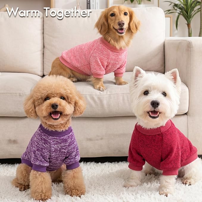 3 Pack Dog Sweaters for Small Dogs Girl Boy Winter Fleece Clothes Warm Soft Dog Sweatshirt Outfit for Dogs Cats Pet Apparel