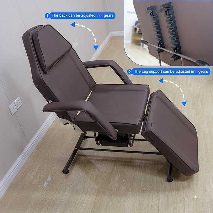 TATARTIST Tattoo Chair for Client Facial Beds for Esthetician Adjustable Lash Tattoo Bed Facial Spa Chair for Beauty Massage Salon (Brown)