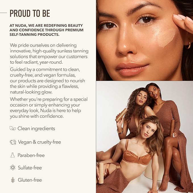 Nuda Self Tanning Water Mousse - Medium to Dark | Streak & Transfer-Free Clear Self Tanner | Hydrating Sunless Tanner for a Natural Look | Lightweight Fragrance-Free Self Tanning Mousse, (6.4 Fl Oz)