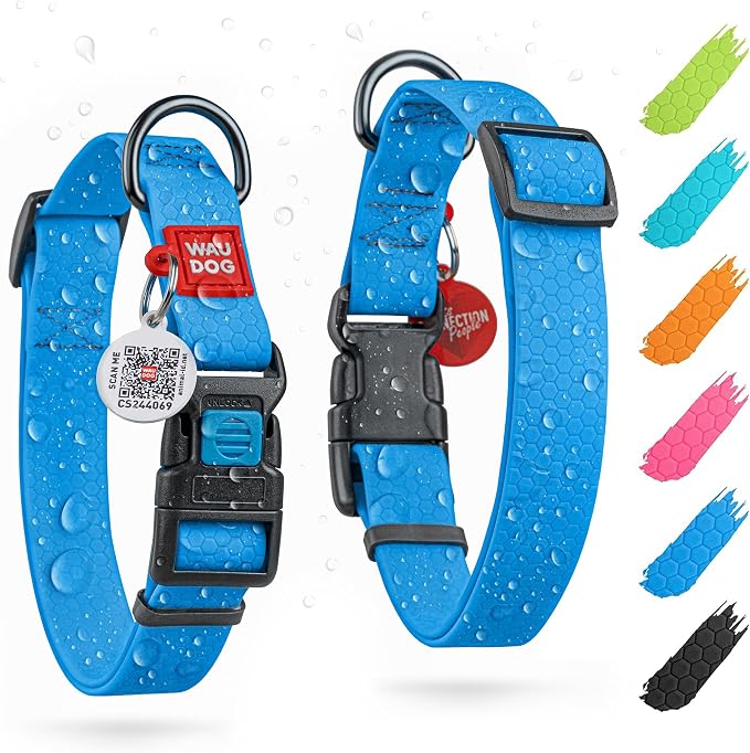 WAUDOG Waterproof Dog Collar - Adjustable for Large Dogs, Small and Medium Dogs - Heavy Duty Collars with Durable Metal Clasp and QR Tag - Boy & Girl | Water and Dirt Resistant, Quick Dry QR Pet Tag Adjustable Durable Comfort for Male and Female Dogs O...