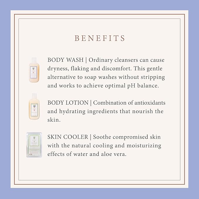 LINDI SKIN Soothing Body Treatment Trio - Includes Body Wash, Body Lotion, and Cooler Pad - Relieves Painful Effects of Radiation Burn - Dermatologist & Allergy Tested Skin Care Products