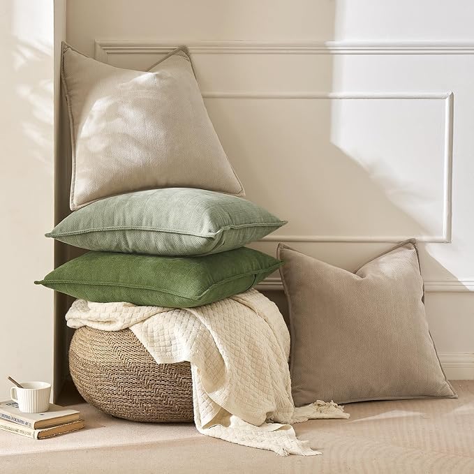 MIULEE Pack of 2 Sage Decorative Chenille Pillow Covers 20x20 Inch | Soft Couch Throw Pillows,Farmhouse Cushion Covers with Elegant Design for Sofa,Bedroom,Living Room,Spring Home Decor