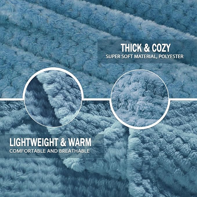 Exclusivo Mezcla Soft Waffle Fleece Bed Blanket Twin XL Size, Slate Blue | Lightweight Plush Blanket for Bed, Couch, Sofa, Cozy Fluffy Design for Bedroom, Guest Room, All Season, 90x66 Inches