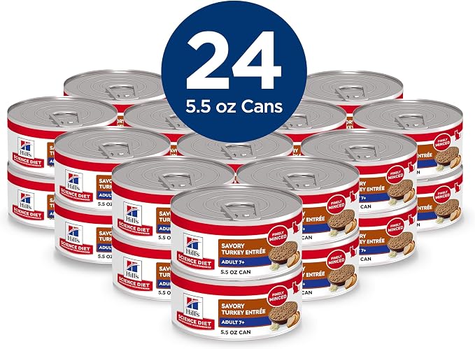 Hill's Science Diet Adult 7+ Wet Cat Food | #1 Veterinarian Recommended, Minced Turkey, 5.5 oz. Cans, 24-Pack