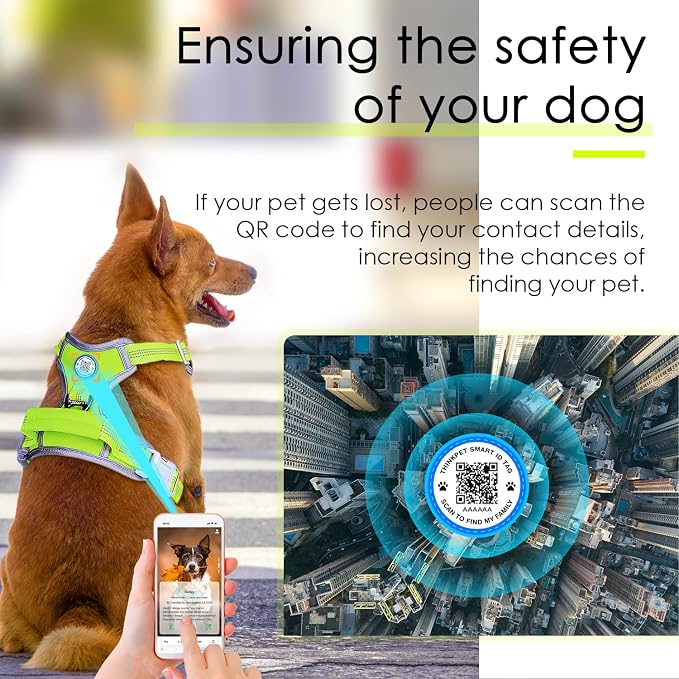 ThinkPet No Pull Harness Breathable Sport Harness with QR Code Dog Tag Reflective Dog Harnesses Smart ID Tagwith Handle Adjustable for Medium Large Dogs Back/Front Clip for Easy Control XL Green