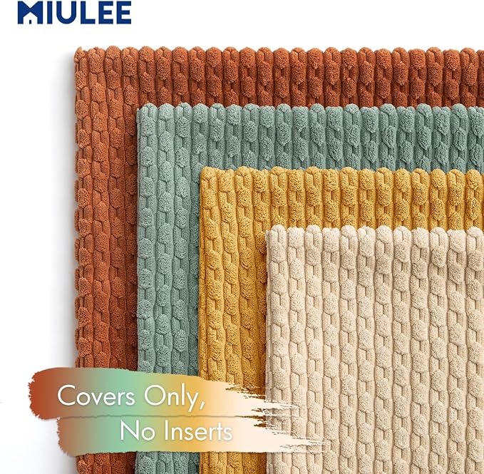 MIULEE Teal Orange Decorative Throw Pillow Covers for Couch Boho Farmhouse Cushion Covers Soft Corduroy Pillowcase Rustic Home Decor for Bed Sofa Living Room 18x18 Inch Set of 4