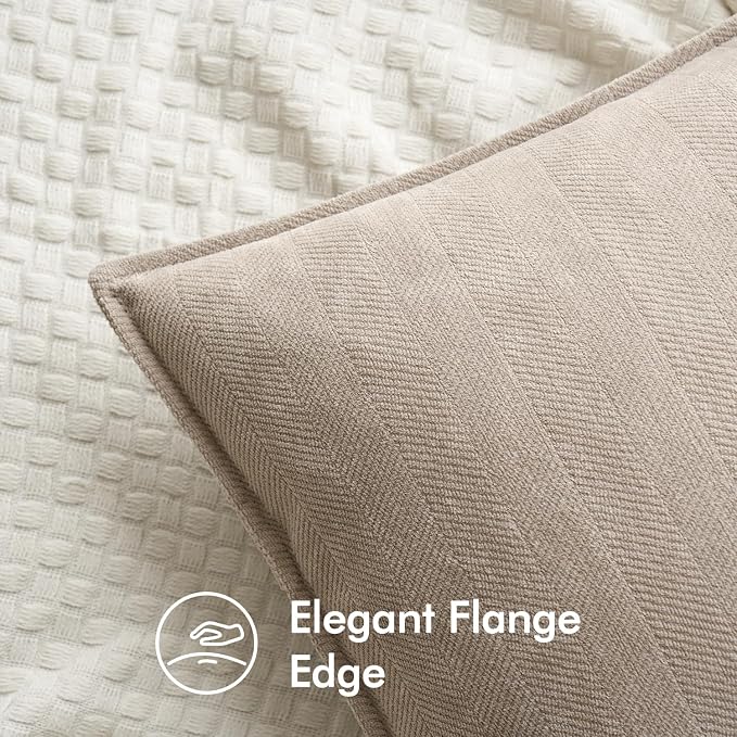 MIULEE Pack of 2 Beige Decorative Chenille Pillow Covers 20x20 Inch | Soft Couch Throw Pillows,Farmhouse Cushion Covers with Elegant Design for Sofa,Bedroom,Living Room,Spring Home Decor