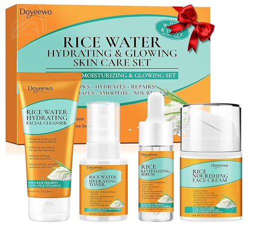 Skin Care Set,Women Teen Glass Skincare w/ Korean Rice Extract,Hydrate Glow Repair Anti-Aging Facial Routine Kit Gift Set for Womens Teens Girl Mom Wife Valentines Christmas Gifts Stocking Stuffers
