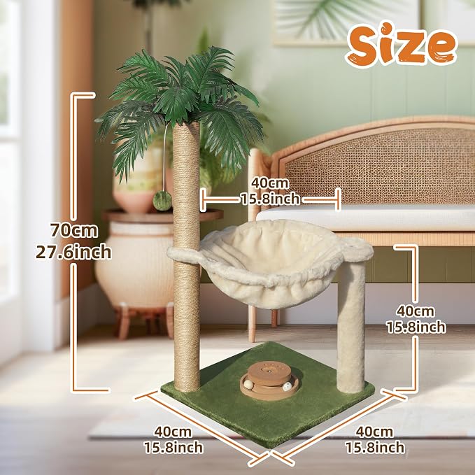 Fantasreen Cat Tree 28'' with Hammock & Interactive Toy for Indoor Cats