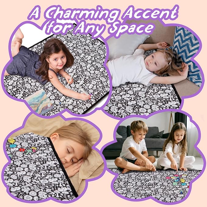 ZHOYIMIMI DIY Cozy Coloring Blankets for Adults & Kids -24 Markers | 50" x 60", Machine Washable, Cozy Velvet, Printed Patterns, ideal for daily use, home decor and kids spaces, Gift Wrapped