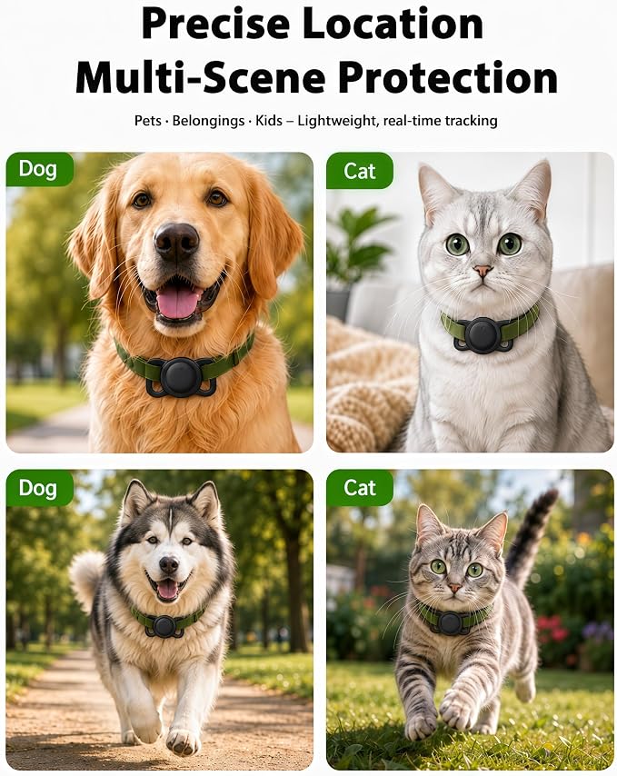 GPS Tracker for Dogs and Cats, iOS & Android, Real-Time Tracking (Matte Black) | Pet Tracker for Apple Find My or Google Find Hub; no monthly fee, 7-day history, IP67 water resistance and spare battery.