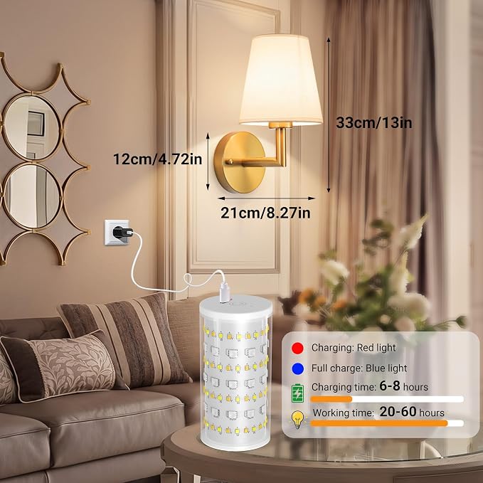 Nekhung Battery Operated Wall Sconce, Peel and Stick Sconces Set of 2 | Wireless Adhesive Stick On Wall Sconce, 10000mAh Rechargeable RGB Bulb with Remote, No Drill Wall Light for Bedroom Decor