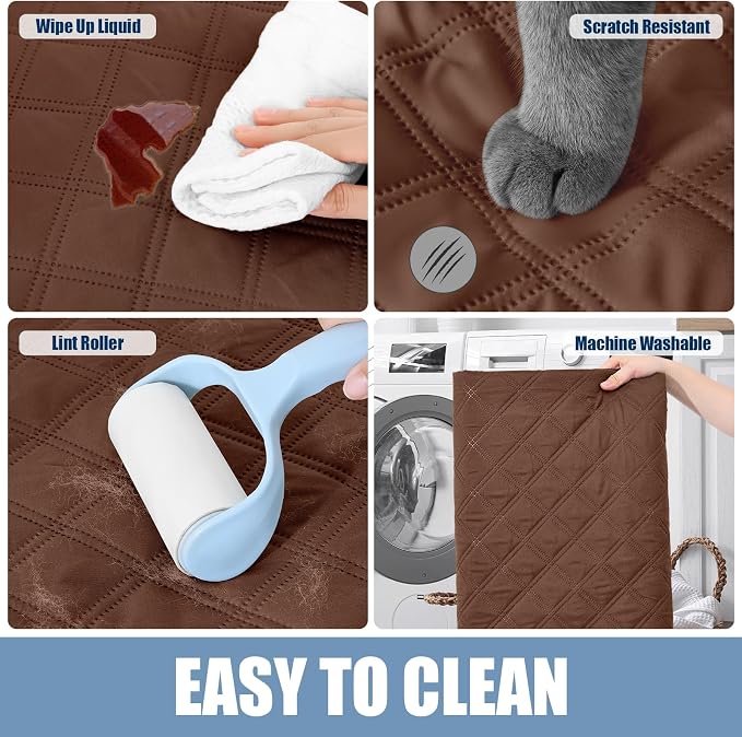 Smiry Waterproof Reversible Pet Couch Covers for Dogs | Pet Friendly, Soft Fabric, Washable Sofa Furniture Protector for Dogs Cat Kids, Checkered (52"x82", Brown/Beige)