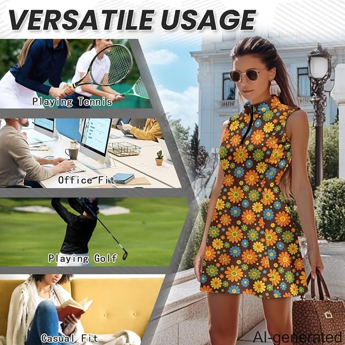 Golf Dress Tennis Dresses for Women with Built in Shorts and Pockets Sleeveless Athletic Dress Workout Dress