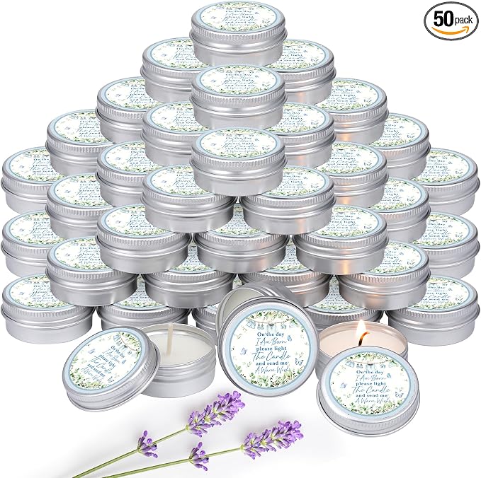 MTLEE 50 Pcs Greenery Baby Shower Scented Candles for Boy Gift Travel Tin Candle Aromatherapy Candle Favors for Winter Baby Shower Favors Wedding Gifts, Compound Scent Essential Oil