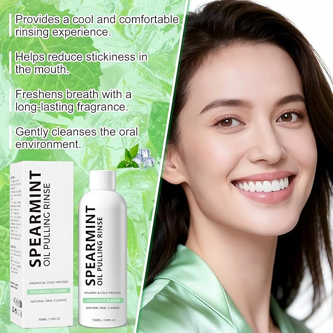 2PCS Spearmint Oil Pulling Rinse, Cold-Pressed Coconut Mouthwash for Teeth,Natural Peppermint Pulling Oil to Help Maintain Gum Health and Freshen Breath (2)