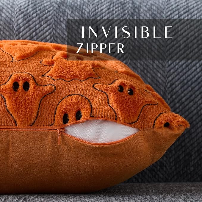 DFXSZ Halloween Pillow Covers 20x20 inch 2Pcs Orange Black Ghost Halloween Decor
