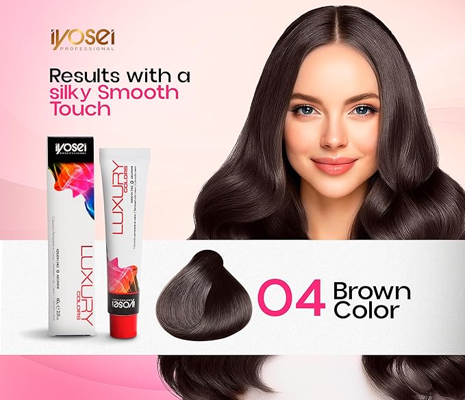 Iyosei Professional Luxury Color #04 Brown Permanent Hair Dye – Cream Hair Color with Micropigmentation & Keratin – Long Lasting Brown Shade for Women – Full Coverage