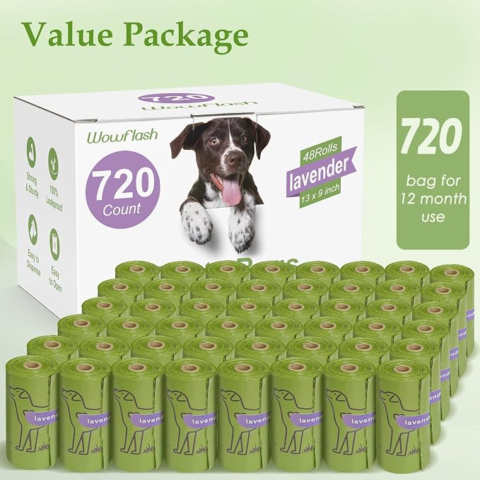 720 Count Lavender Scented 13” x 9” Dog Poop Bags Rolls | Leakproof Strong & Sturdy Waste Bags for Doggie Cat Pet