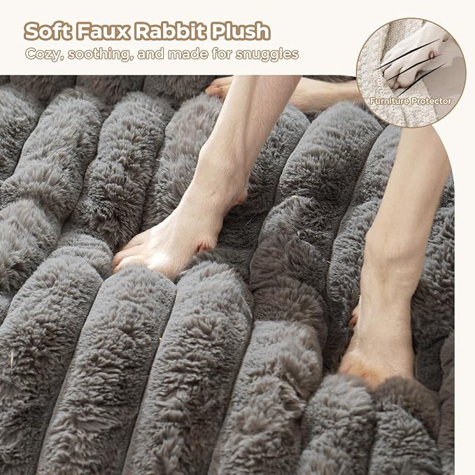 Avont Breathable Dog Couch Mat, Non-Slip Sofa Protector with Soft Plush | Available with Faux Rabbit Fleece and Washable Cover, in M and L, Dark Grey, Light Grey, Brown