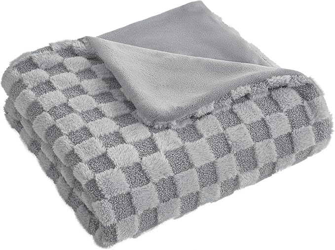 Luxury 3D Checkered Throw Blanket Reversible Thick Warm Blankets for Couch | Soft Velvet Flannel Fuzzy Plush Gift for Women