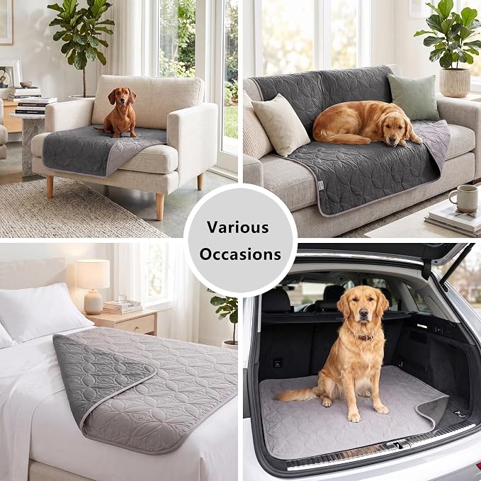 Waterproof Couch Cover for Dogs - Washable Pets Furniture Protector | TPU Leak-Proof Liner, Lightweight & Reversible, Fits Chair, Sofa, Bed, 82" x 82" , Lightgrey/Darkgrey