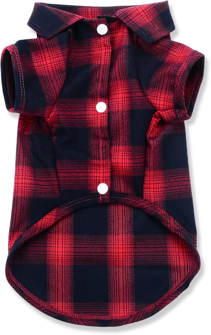 Koneseve Dog Plaid Shirt, Pet Clothes T-Shirt Sweater Matching Breathable for Small Medium Large Dog Cat Puppy Adorable Casual Cozy Halloween Thanksgiving Christmas Costumes (Red; 6XL)