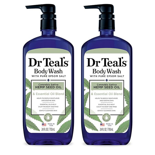 Dr Teal's Body Wash with Pure Epsom Salt, Cannabis Sativa Hemp Seed Oil, 24 fl oz (Pack of 2)