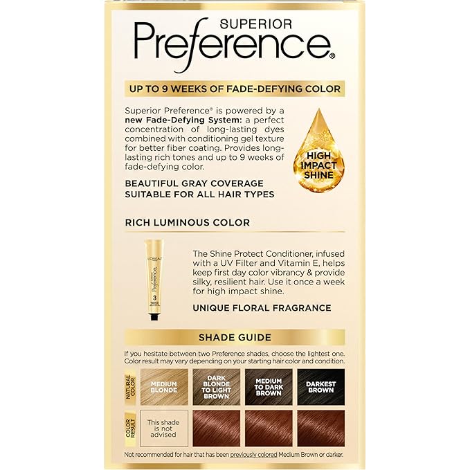 L'Oreal Paris Superior Preference Luminous Fade-Defying Permanent Hair Color, Hair Dye For Up to 9 Weeks of Radiance, Medium Amber Copper Brown 5.5AM, 1 Hair Dye Kit