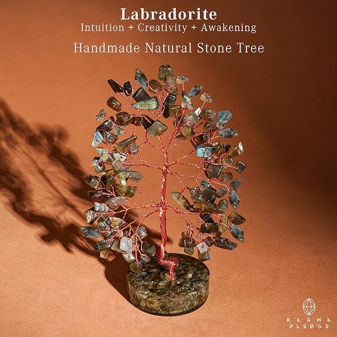 Labradorite Chakra Tree of Life Birthday Gifts for Women, Men, Friends, Handmade Healing Crystals Tree for Home Office Decor, Positivity, Good Luck, Money, Unique Gifts for Her Mom, Sister, Dad