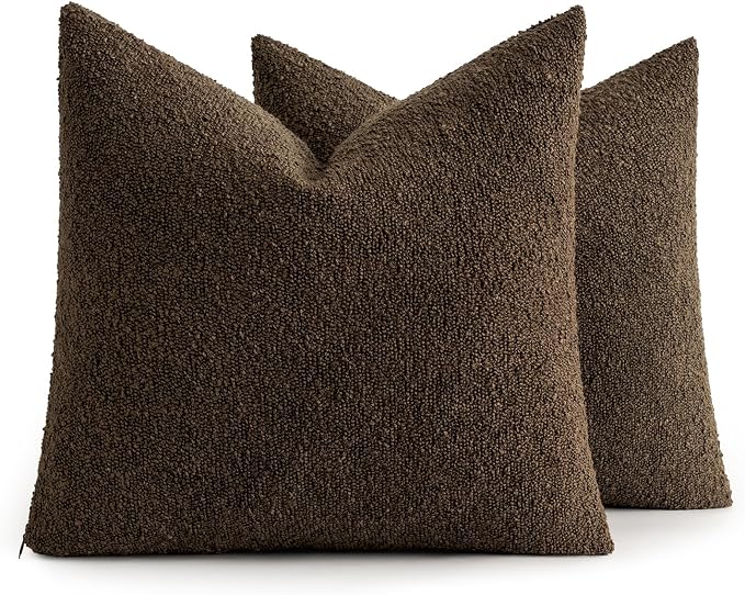 MIULEE 22x22 Decorative Euro Sham Boucle Couch Pillow Covers Brown | Set of 2 Textured Neutral Fall Autumn Throw Pillow Covers, Accent Solid Pillowcases, Sofa Living Room Home Decor