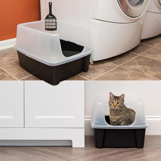 IRIS USA Large High Sided Cat Litter Box, Scatter Shield, Black | Active Cats, Tall Wall Protection, Kick-Proof Sides, Extra Deep Pan, Easy Daily Scoop, Keeps Floor Clean